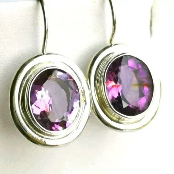 Nwt Sterling Silver oval cut  amethyst drop earrings - Picture 8 of 8